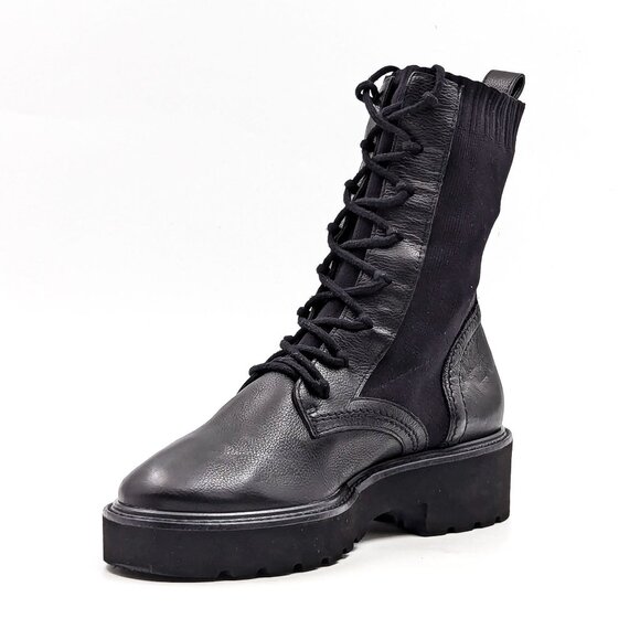 Paul Green Women Kaiden Black Leather Fabric Lace Combat Boots size 6.5US AUS 4 - Picture 3 of 10